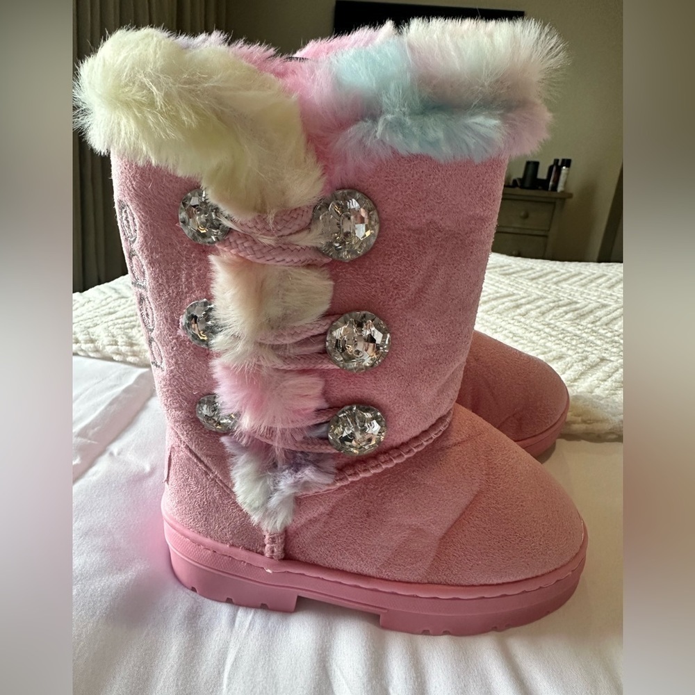 Bebe Blingy Pink Girls Boots Rhinestones Size 8 NWT